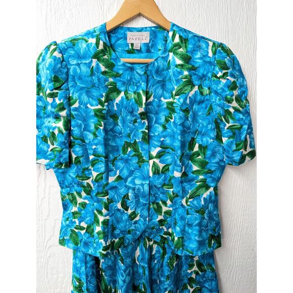 Vtg Adrianna Papell Silk Suit Skirt Turquoise Tropical Floral Hawaiian Size 10 - Picture 3 of 8